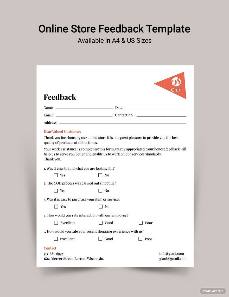 Online Store Feedback Form Template