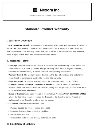 Free Standard Product Warranty Template to Edit Online