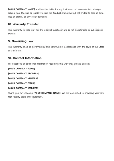 Free Standard Product Warranty Template to Edit Online