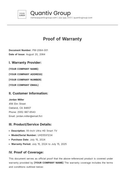 Free Proof of Warranty Template to Edit Online