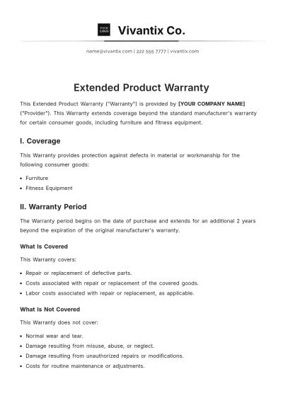 Free Extended Product Warranty Template to Edit Online
