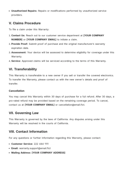 Free Extended Service Warranty Template to Edit Online