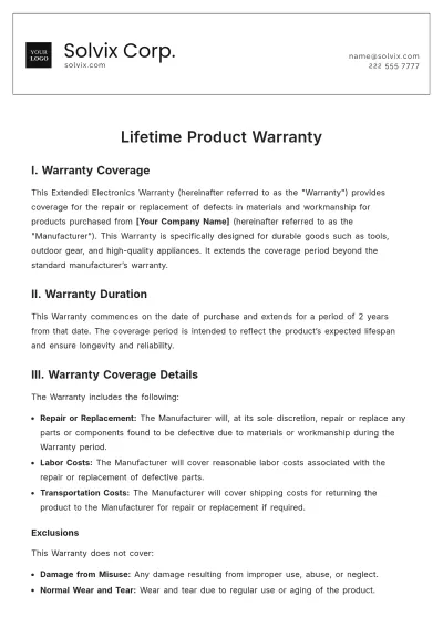 Free Lifetime Product Warranty Template to Edit Online