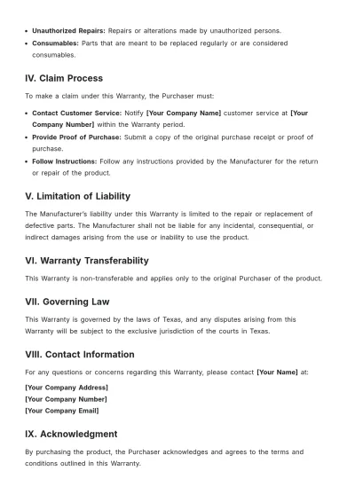Free Lifetime Product Warranty Template to Edit Online