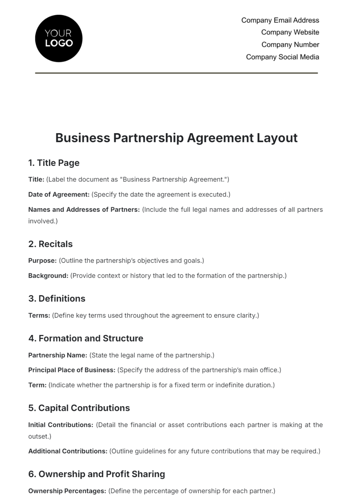 Business Partnership Agreement Layout Template - Edit Online & Download