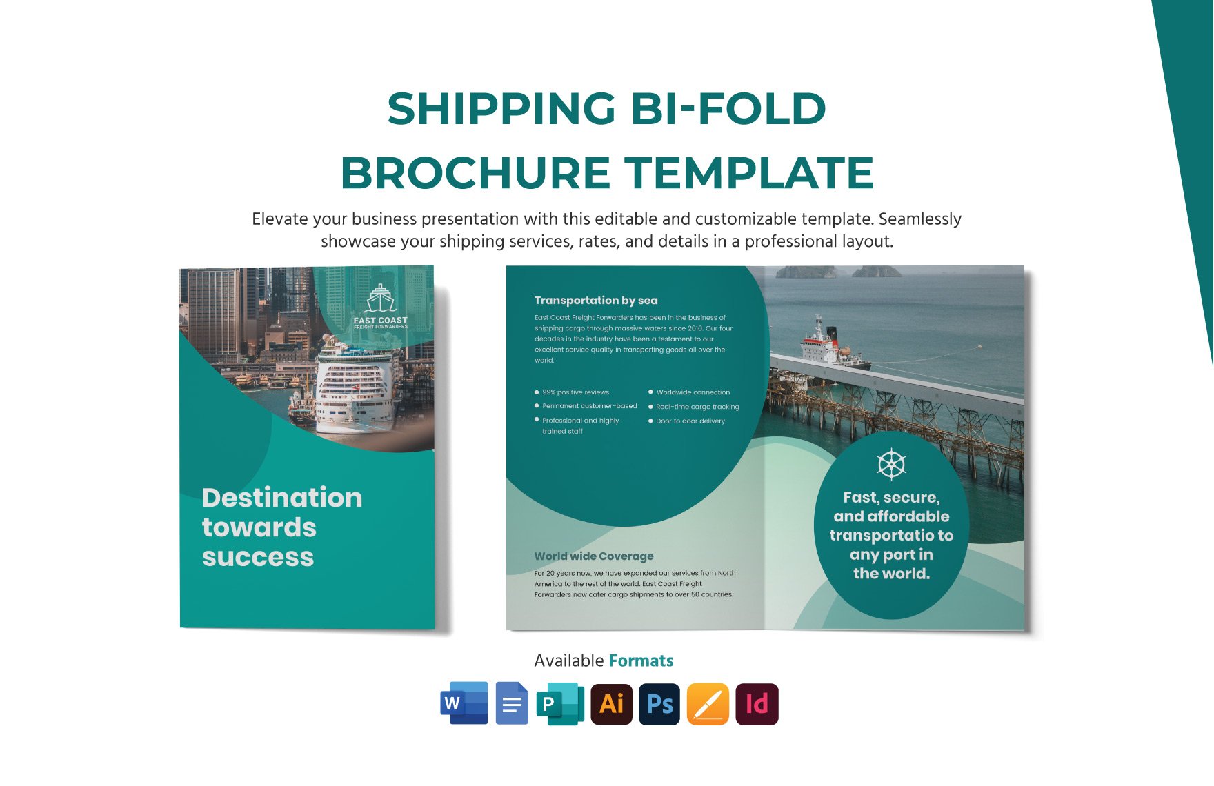 Shipping Bi-Fold Brochure Template in Word, Google Docs, Illustrator, PSD, Apple Pages, Publisher, InDesign