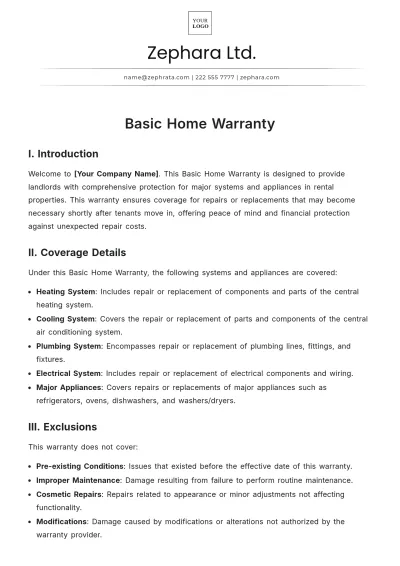 Free Basic Home Warranty Template to Edit Online