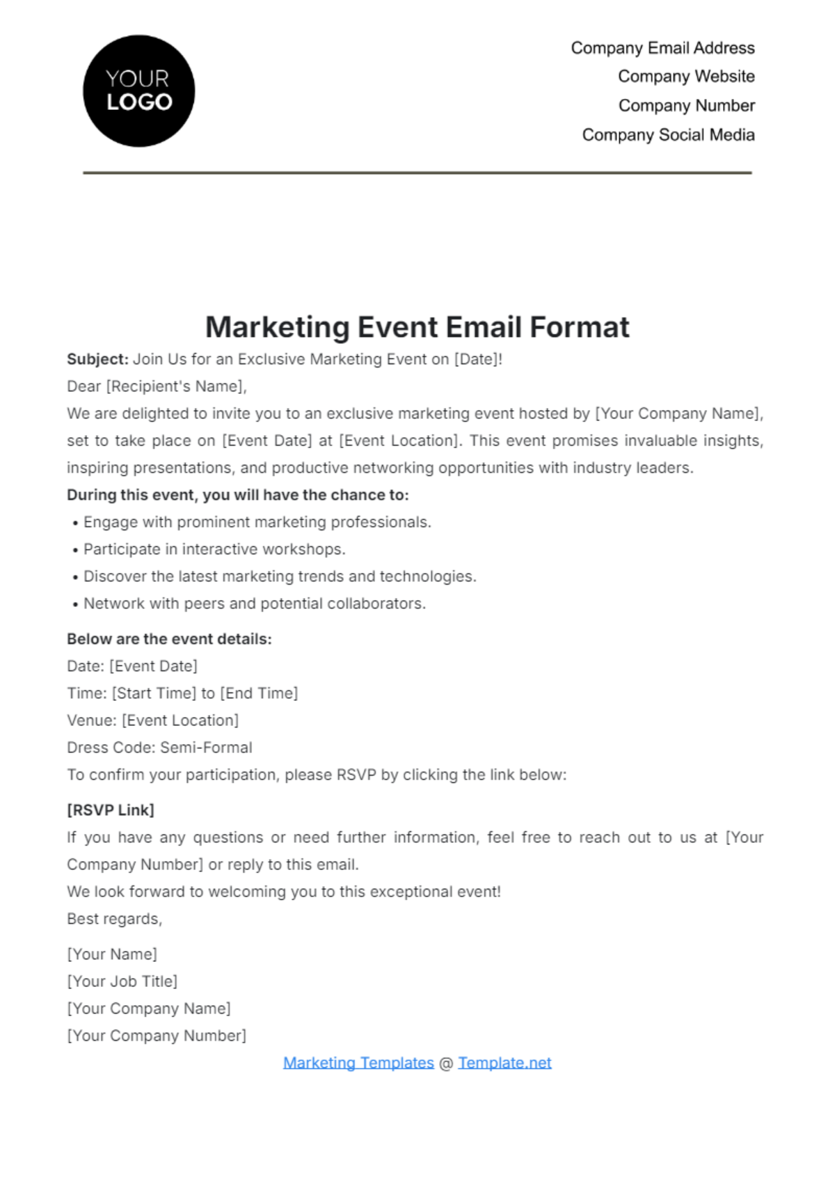 Marketing Event Email Format Template - Edit Online & Download