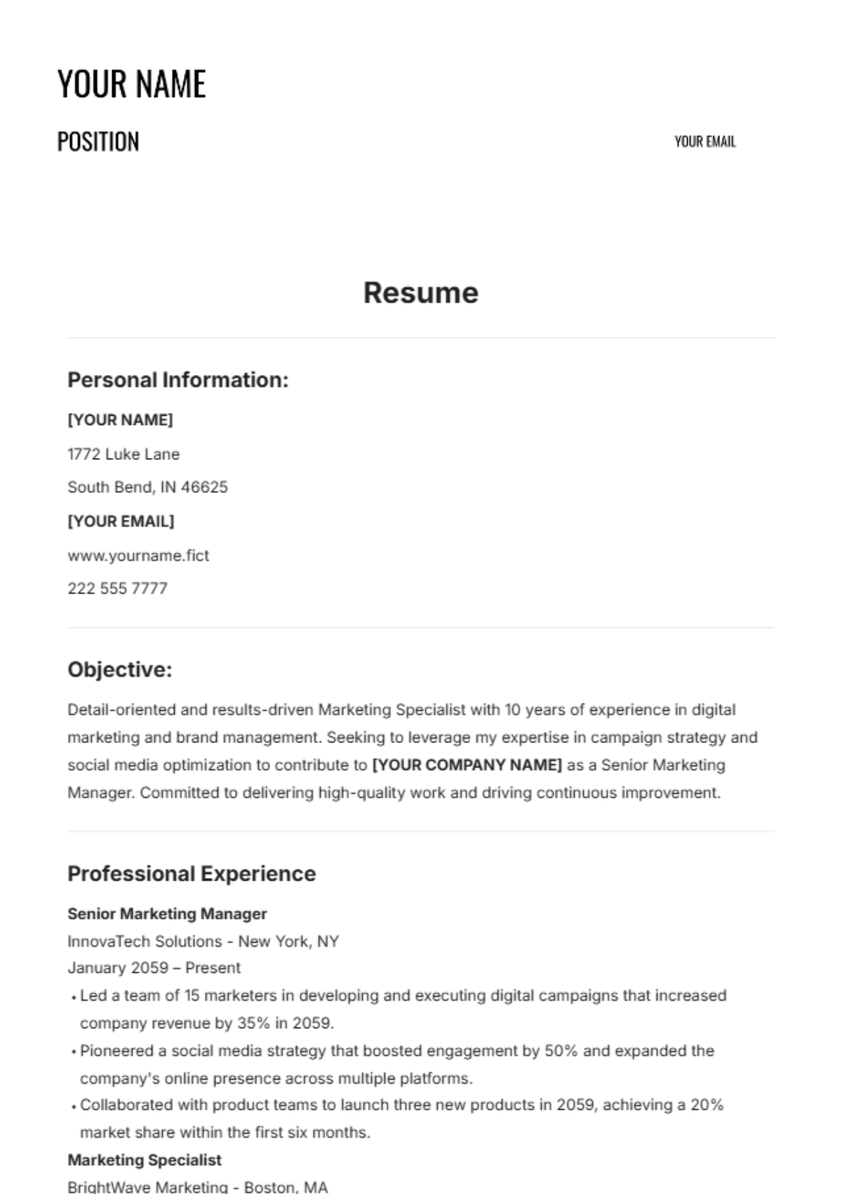 Free Resume Template - Edit Online & Download | Template.net