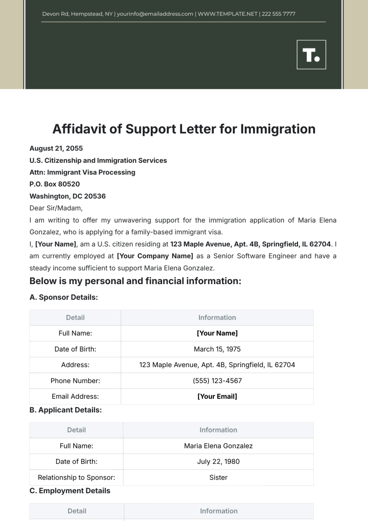 Affidavit of Support Letter for Immigration Template - Edit Online & Download