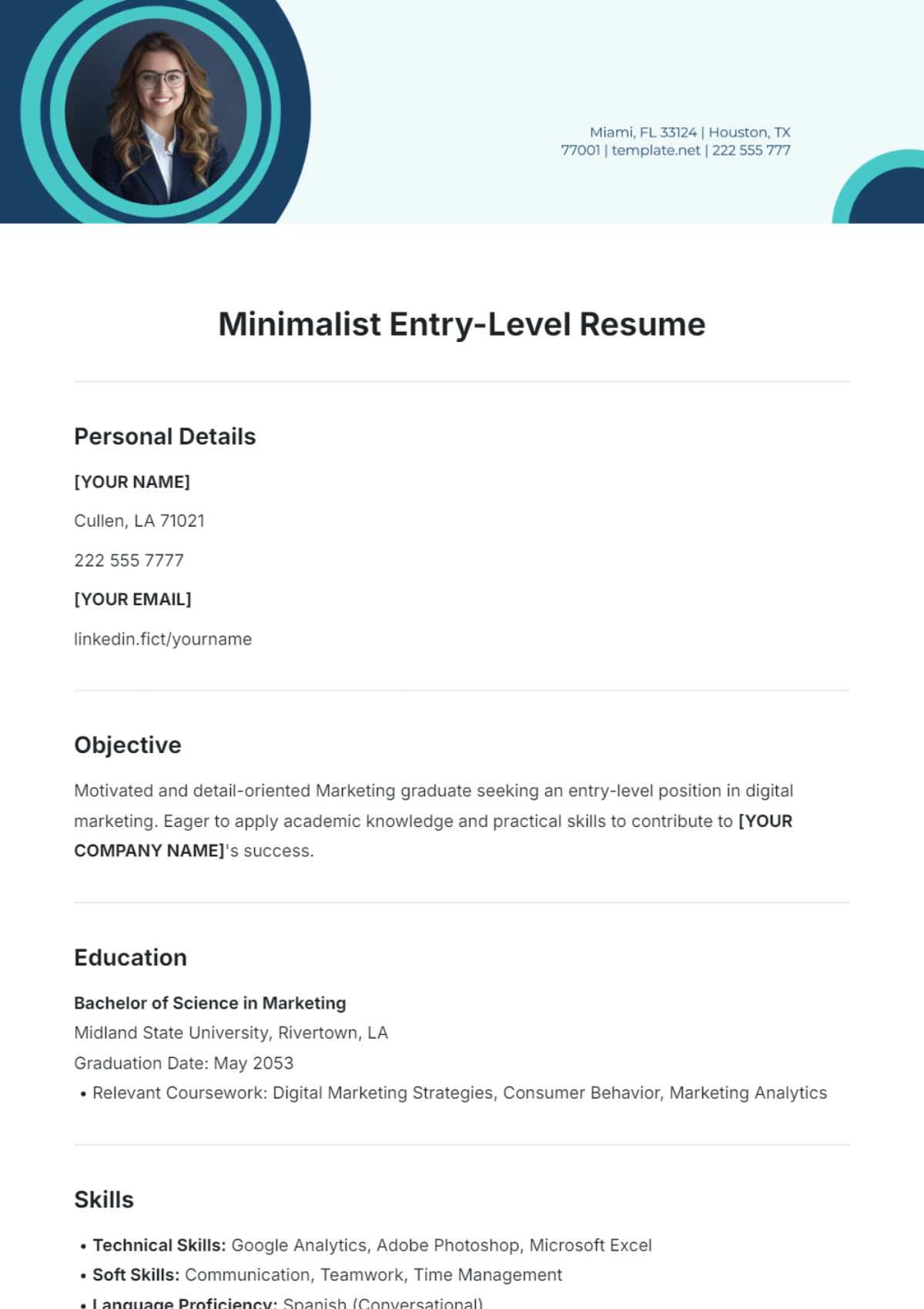 Minimalist Entry-Level Resume Template - Edit Online & Download