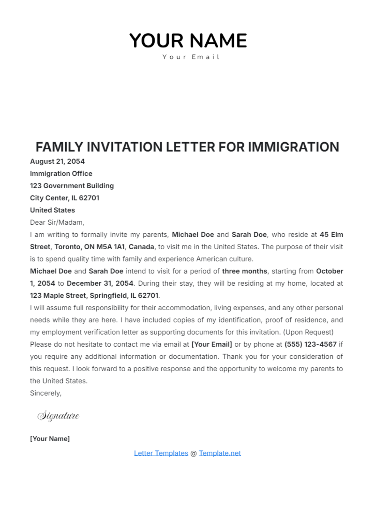 Family Invitation Letter for Immigration Template - Edit Online & Download