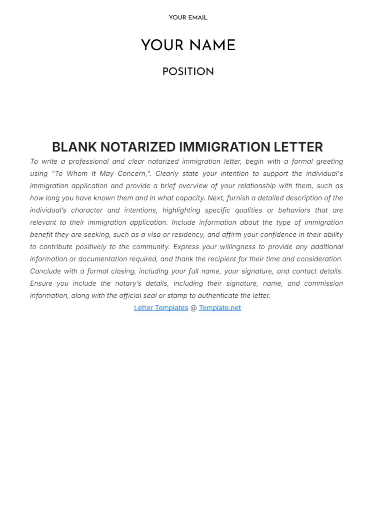 Blank Notarized Immigration Letter Template - Edit Online & Download