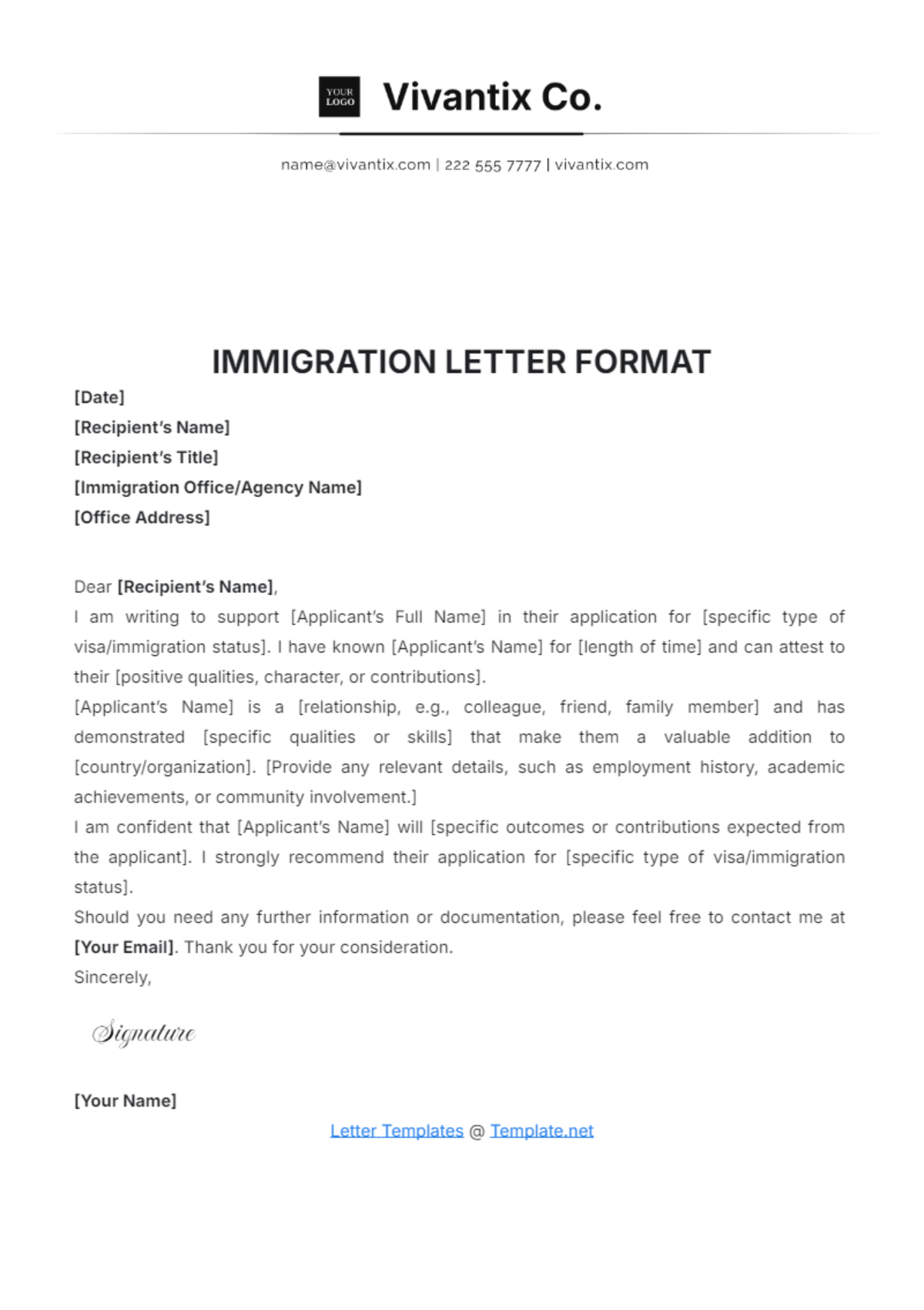 Immigration Letter Format Template - Edit Online & Download