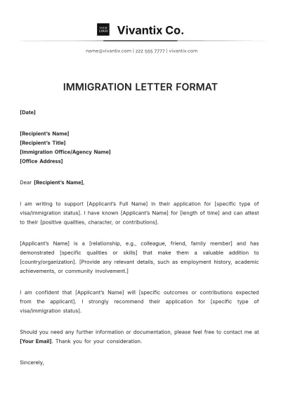 Free Immigration Letter Format Template to Edit Online