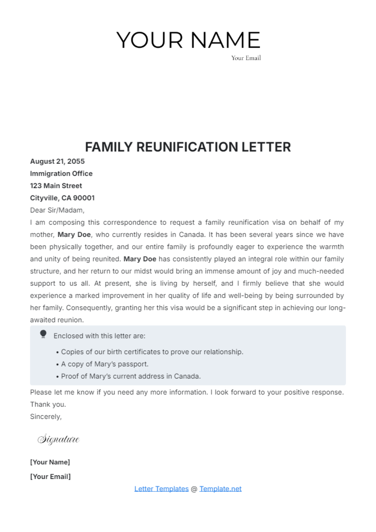 Free Family Reunification Letter Template