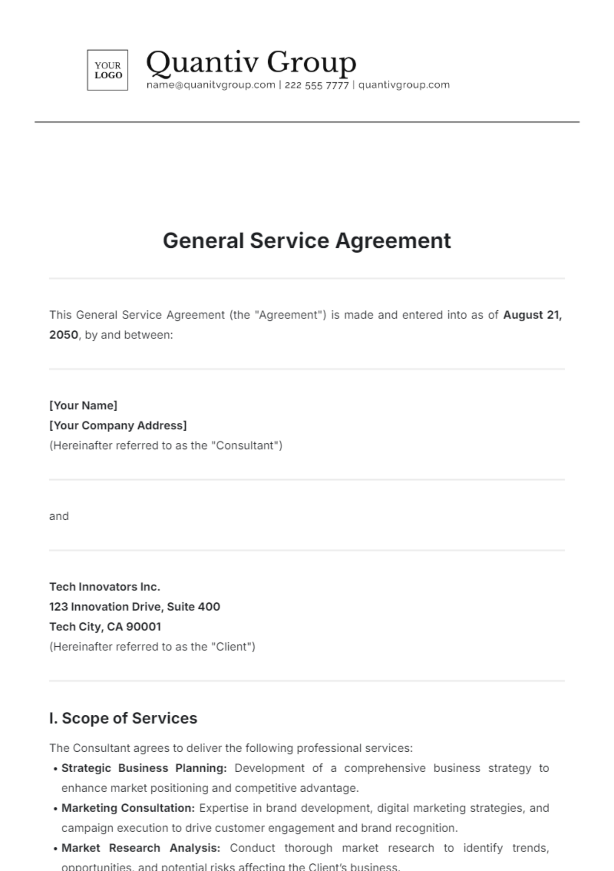 General Service Agreement Template - Edit Online & Download