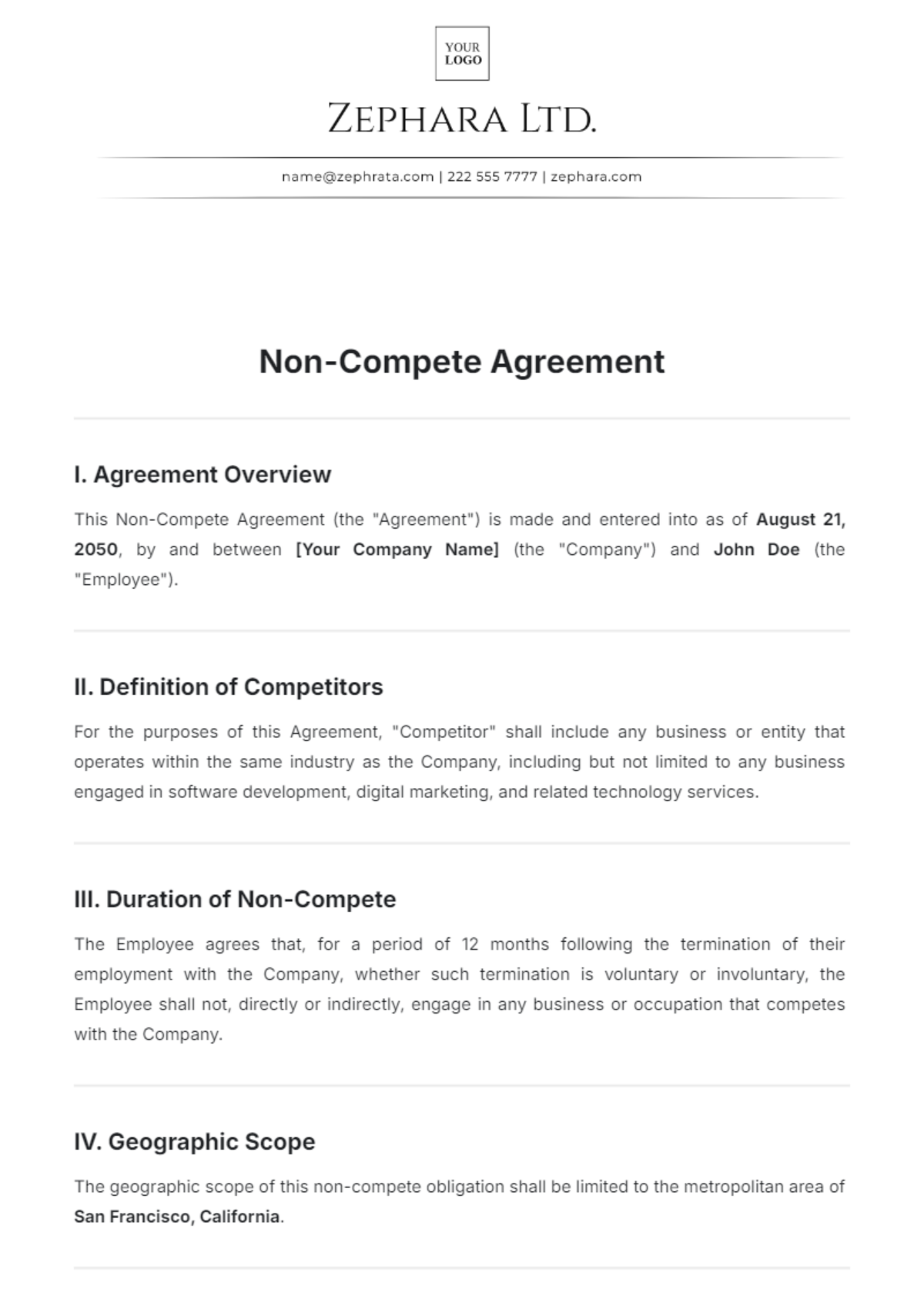 Non-Compete Agreement Template - Edit Online & Download