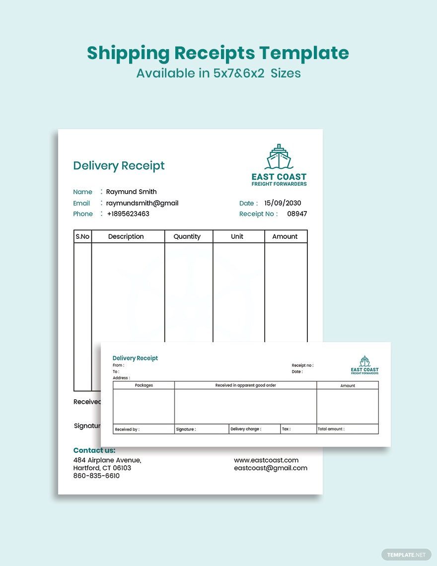 Shipping Receipt Template in Word, Google Docs, Excel, Google Sheets