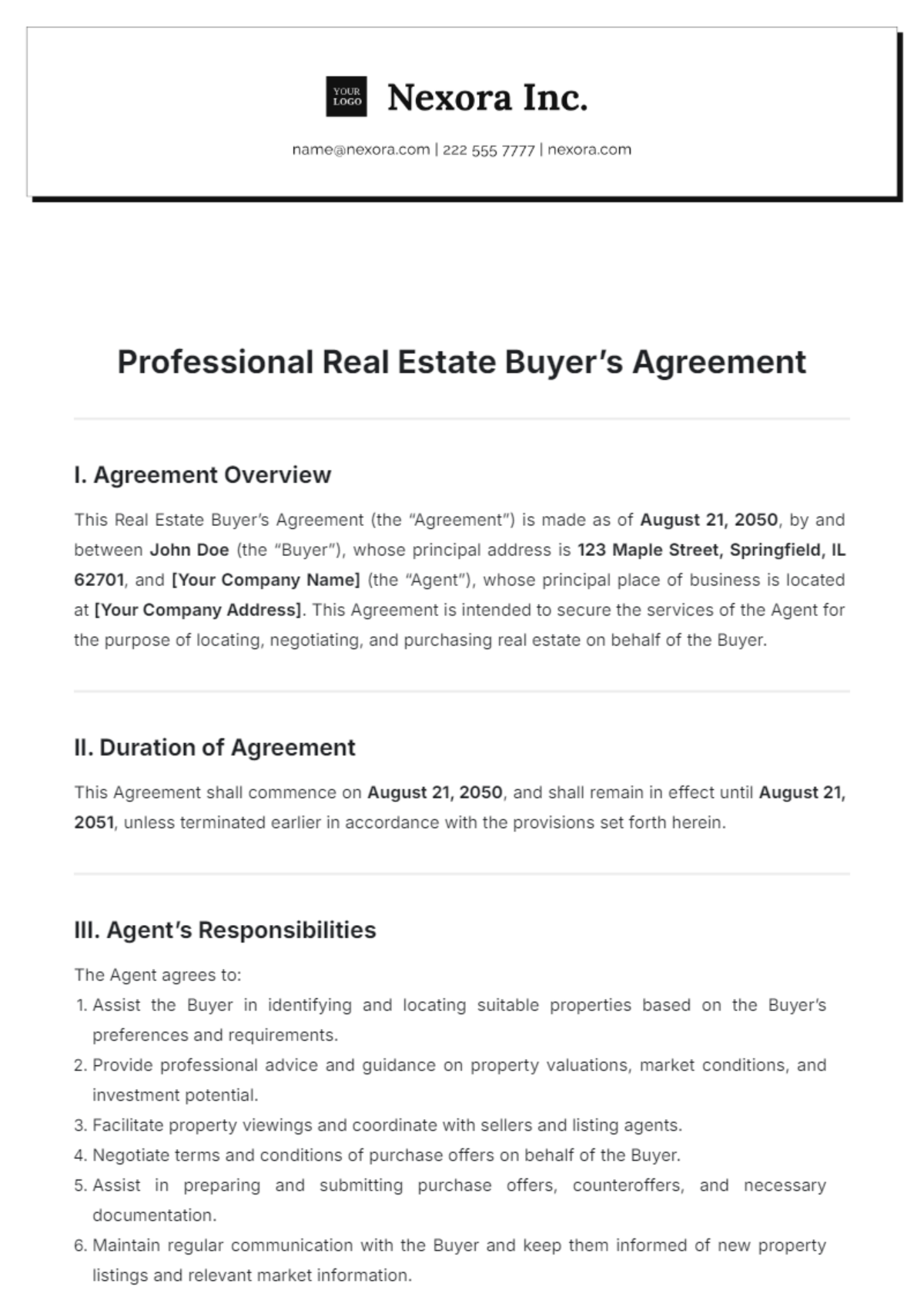 Professional Real Estate Buyer’s Agreement Template - Edit Online & Download