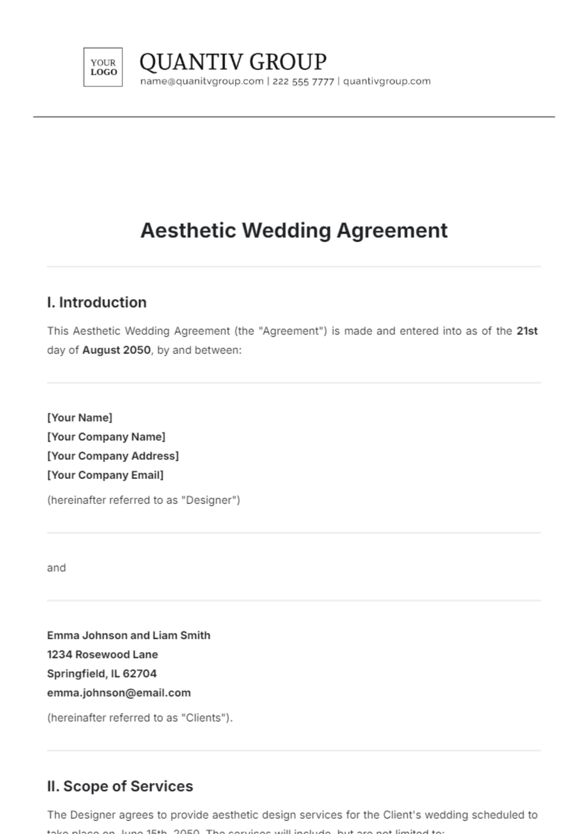 Aesthetic Wedding Agreement Template - Edit Online & Download