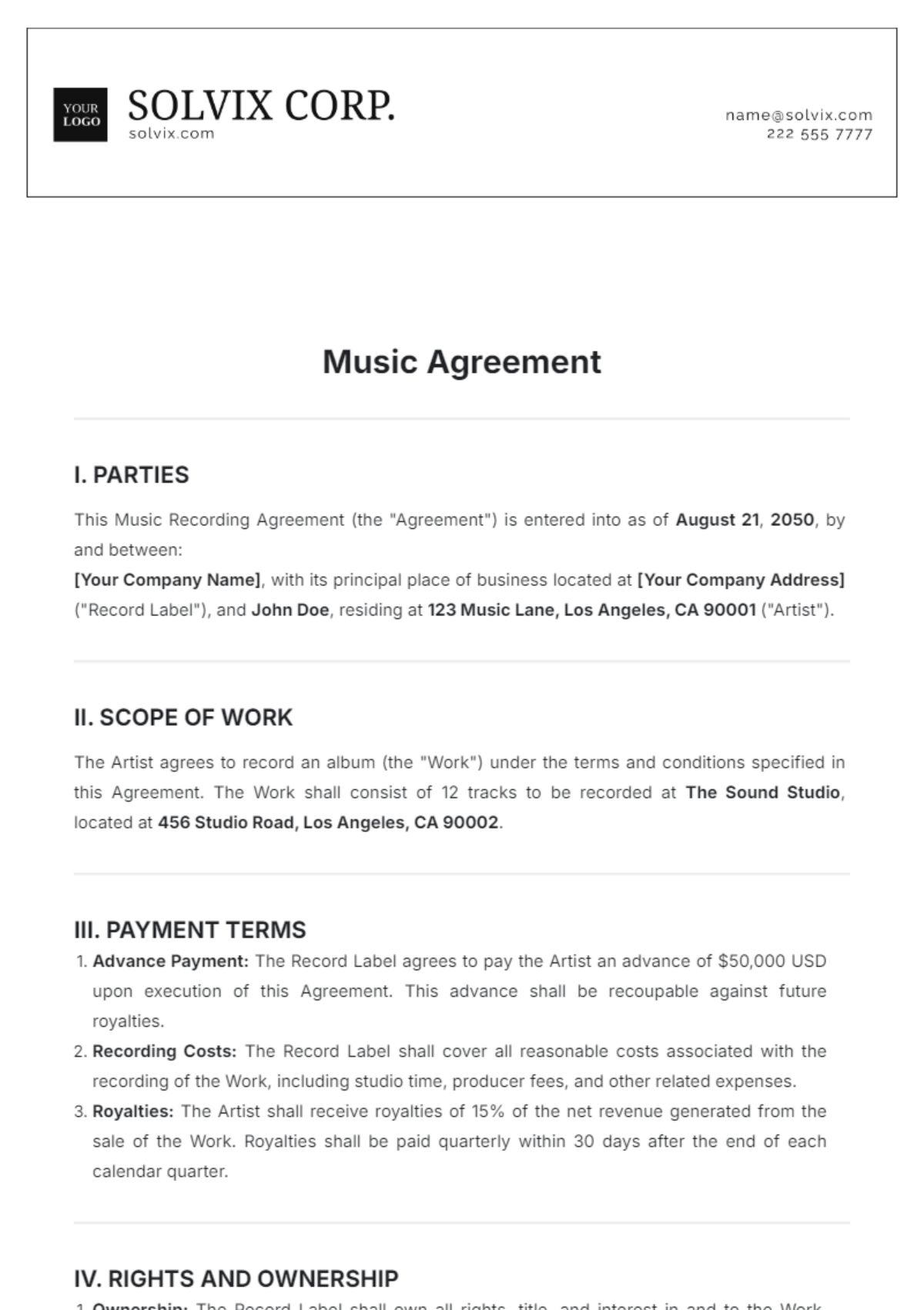 Music Agreement Template - Edit Online & Download