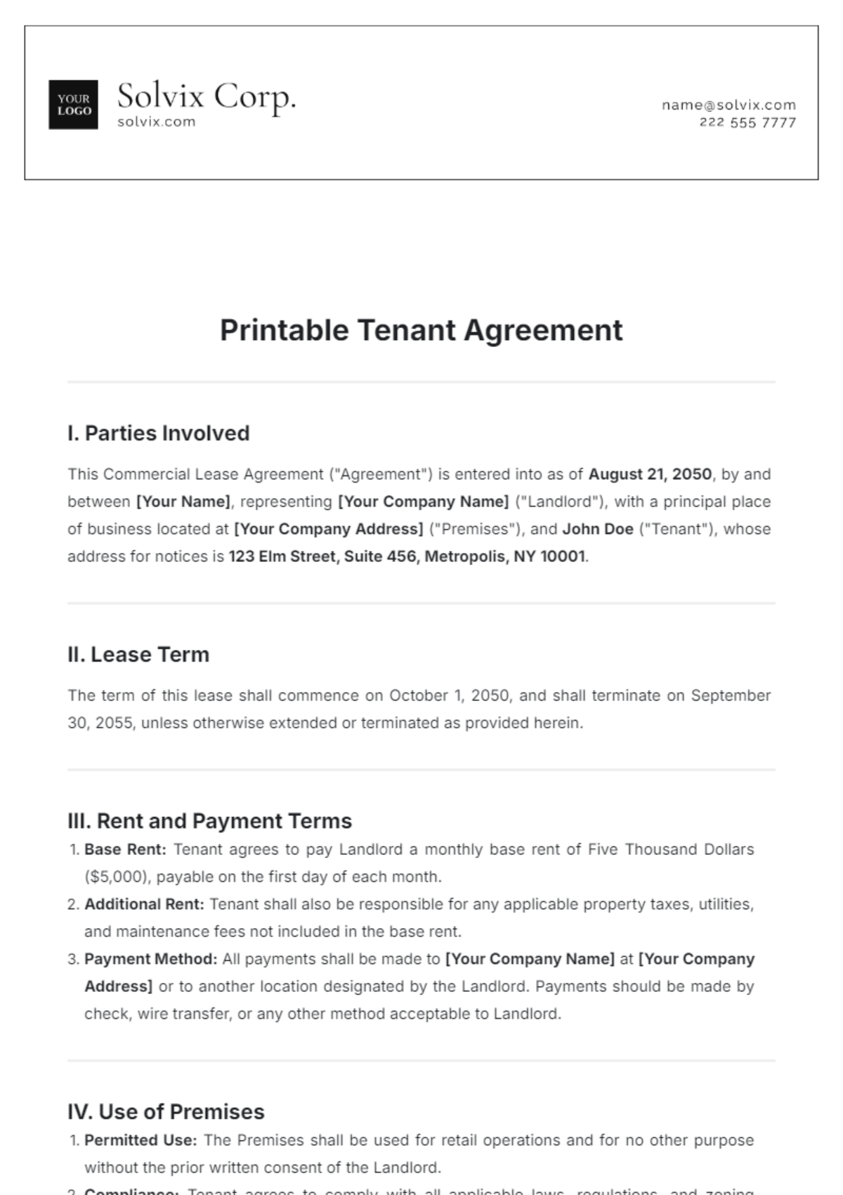 Printable Tenant Agreement Template - Edit Online & Download