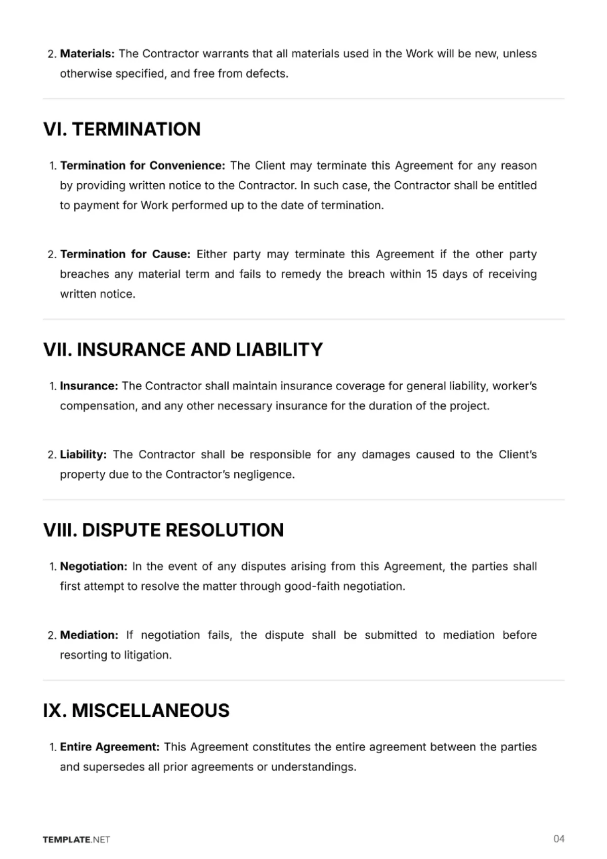 Free Construction Agreement Template to Edit Online