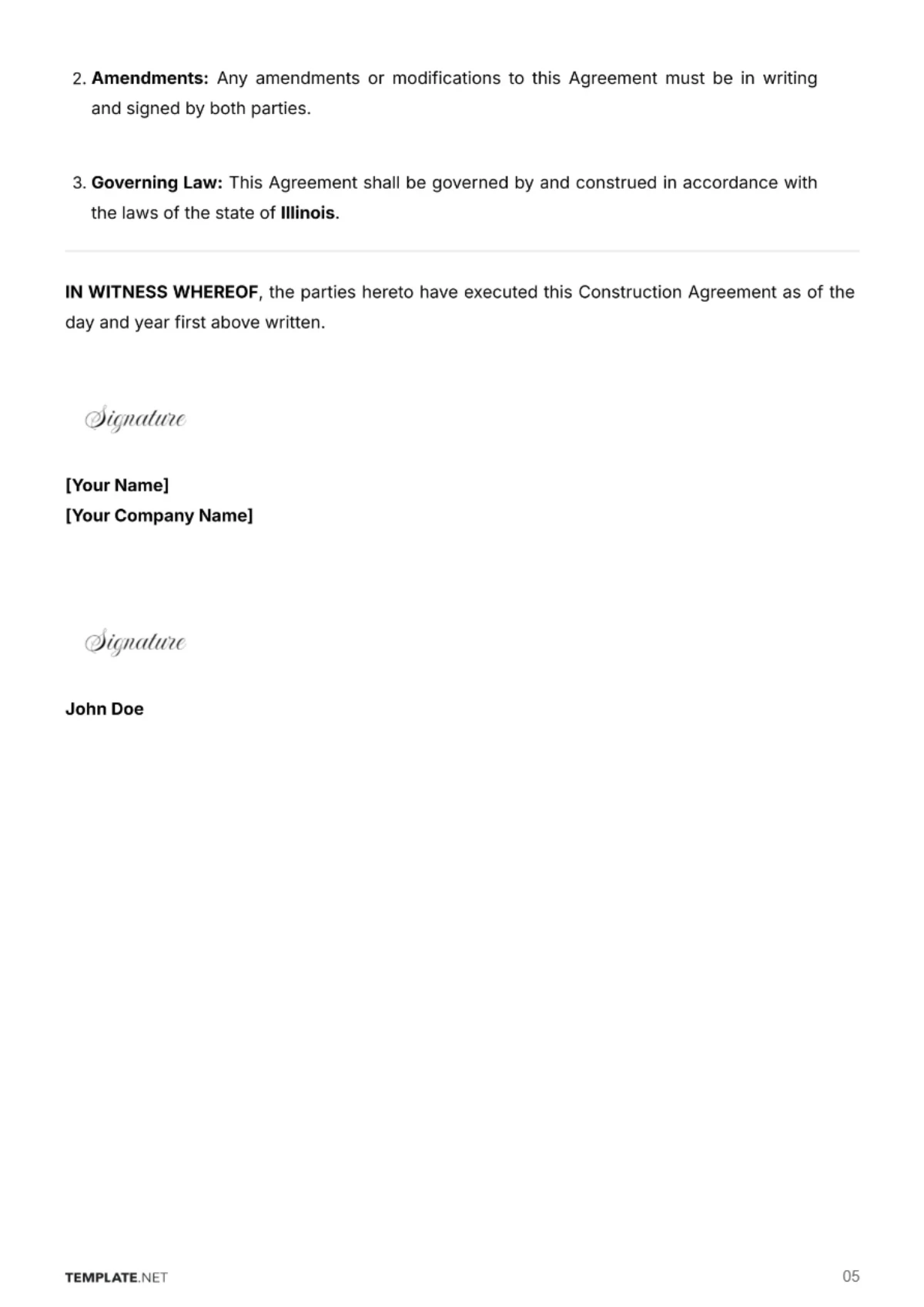 Free Construction Agreement Template to Edit Online