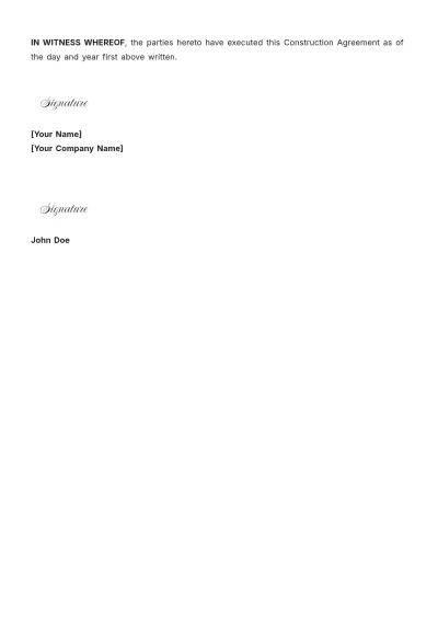 Free Construction Agreement Template to Edit Online