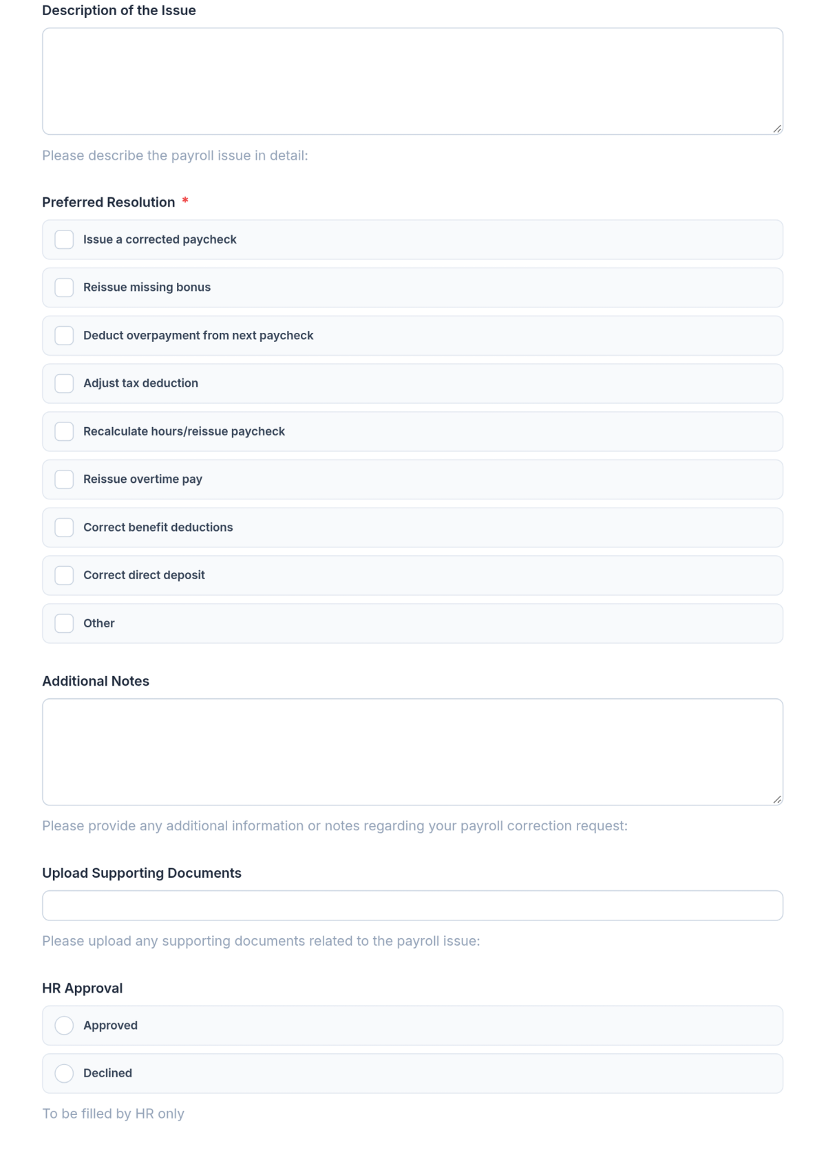 Free HR Payroll Correction Form Template & AI Maker Free HR Payroll Correction Form Template & AI Maker