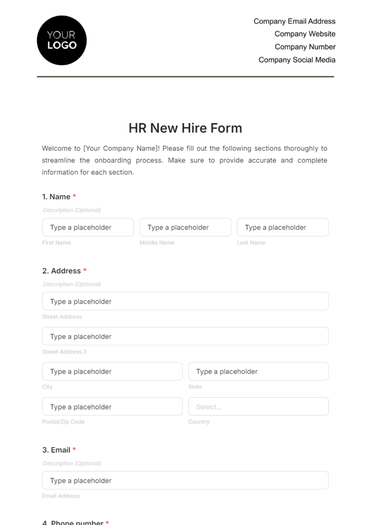 HR New Hire Form Template - Edit Online & Download