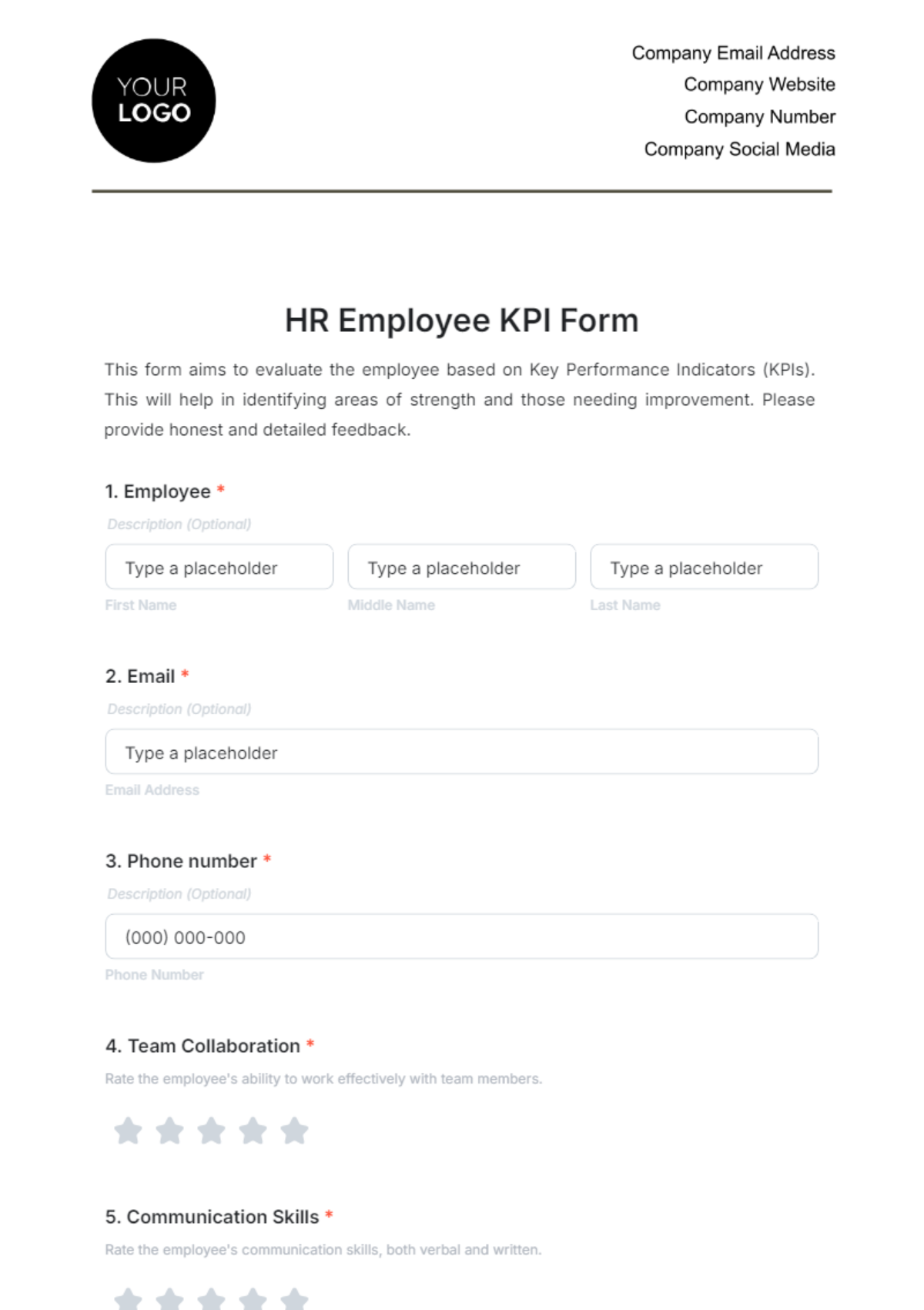 HR Employee KPI Form Template - Edit Online & Download