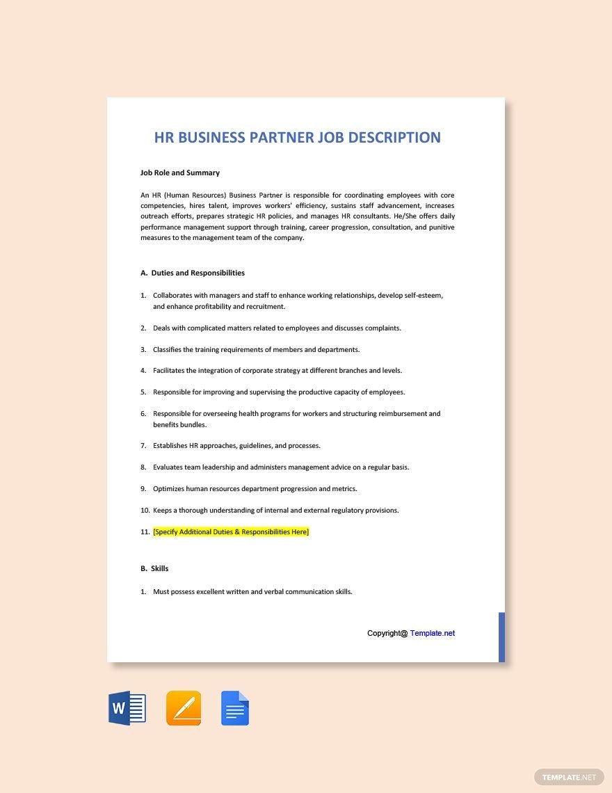HR Business Partner Job Description Template