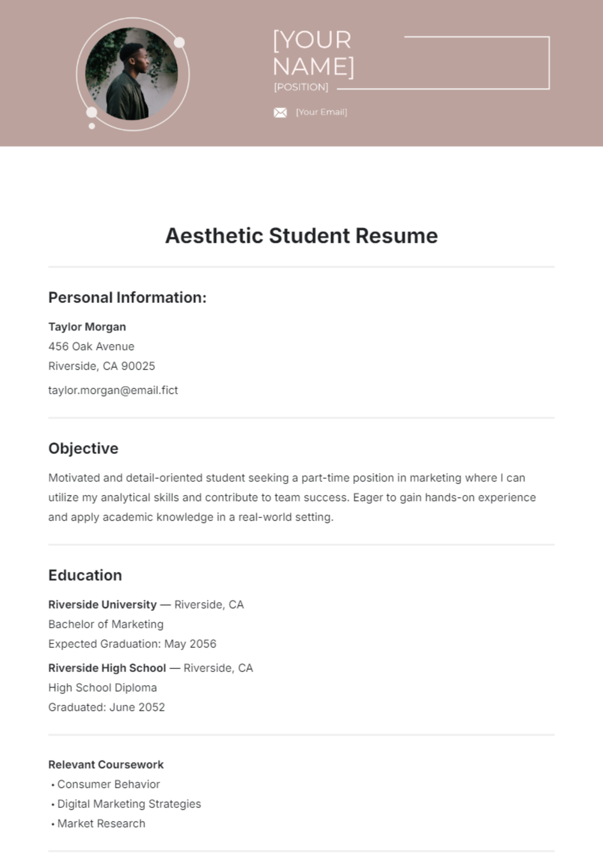 Aesthetic Student Resume Template