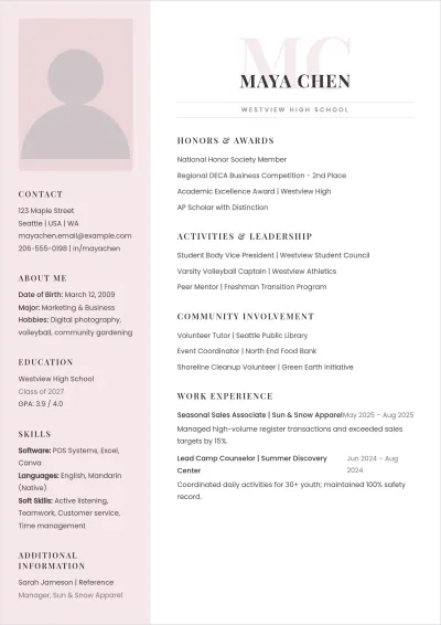 Free Aesthetic Student ATS Resume Template, AI Resume Builder