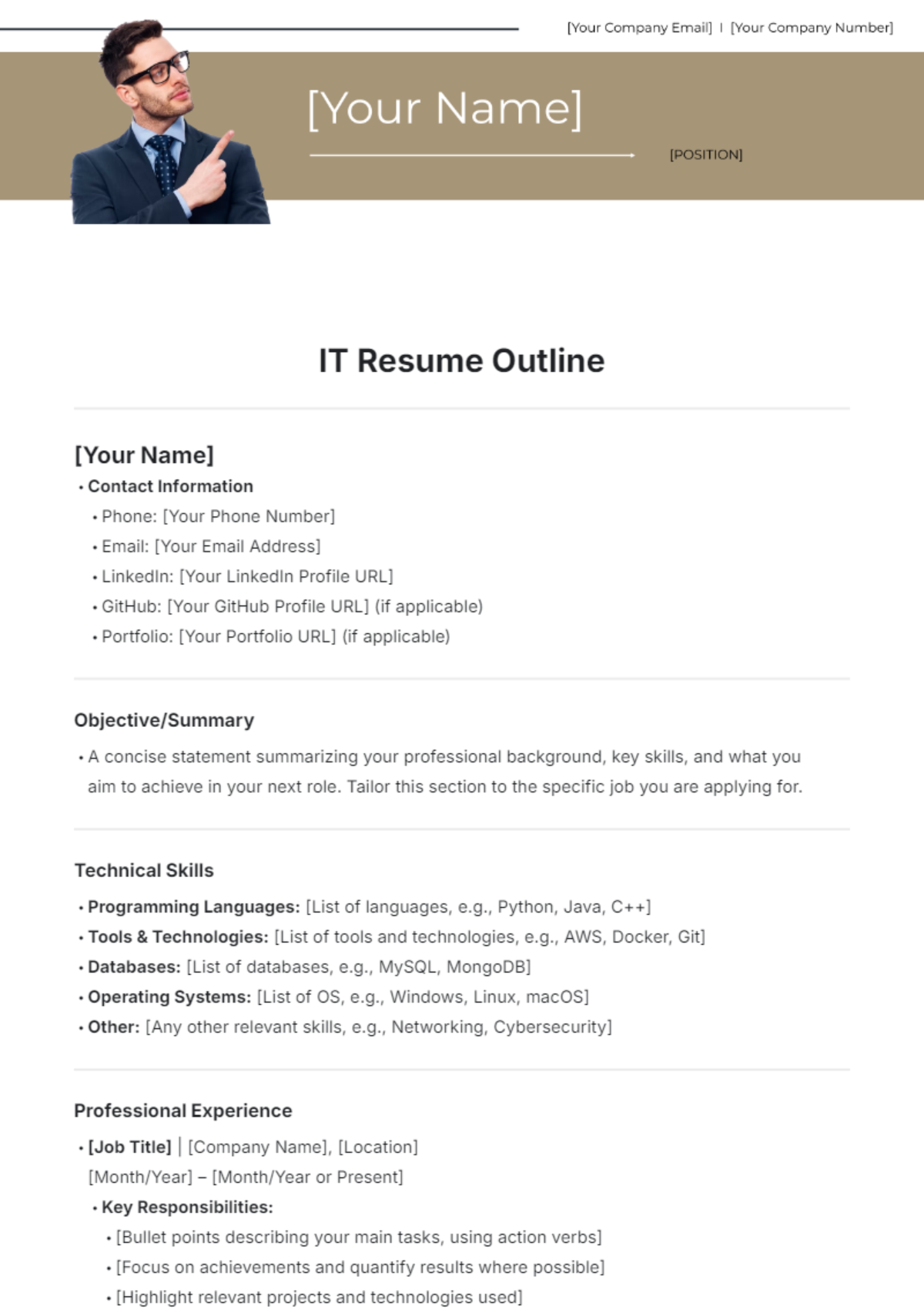 IT Resume Outline Template