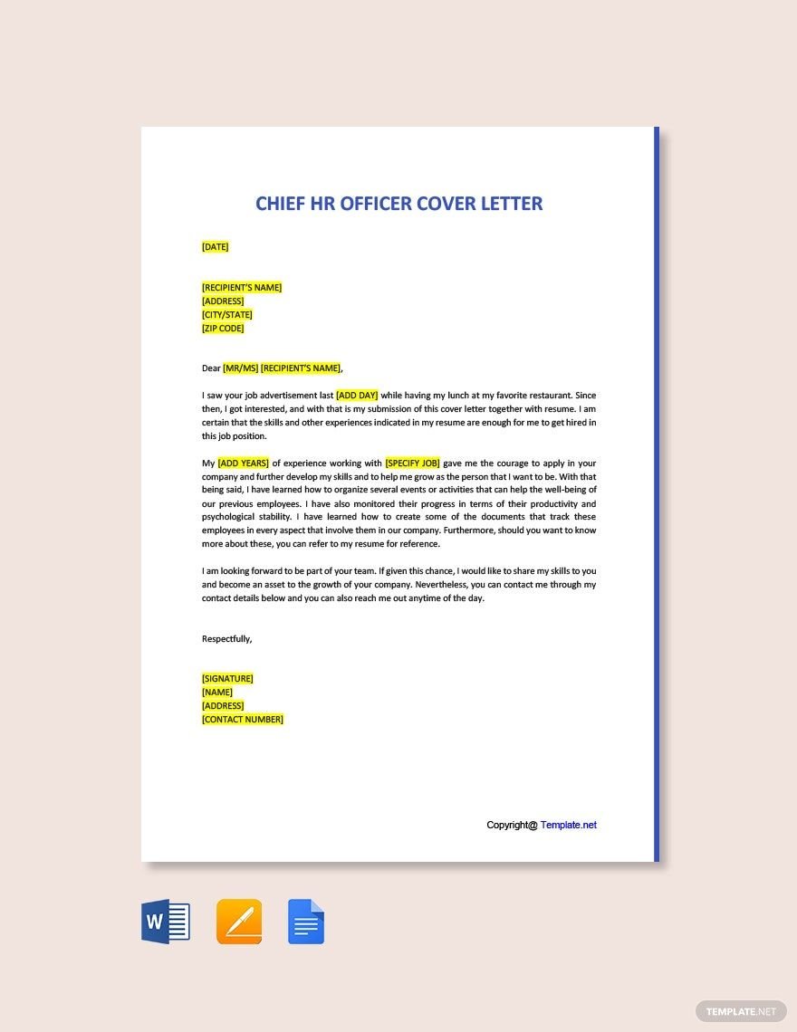 Chief HR Officer Cover Letter Template