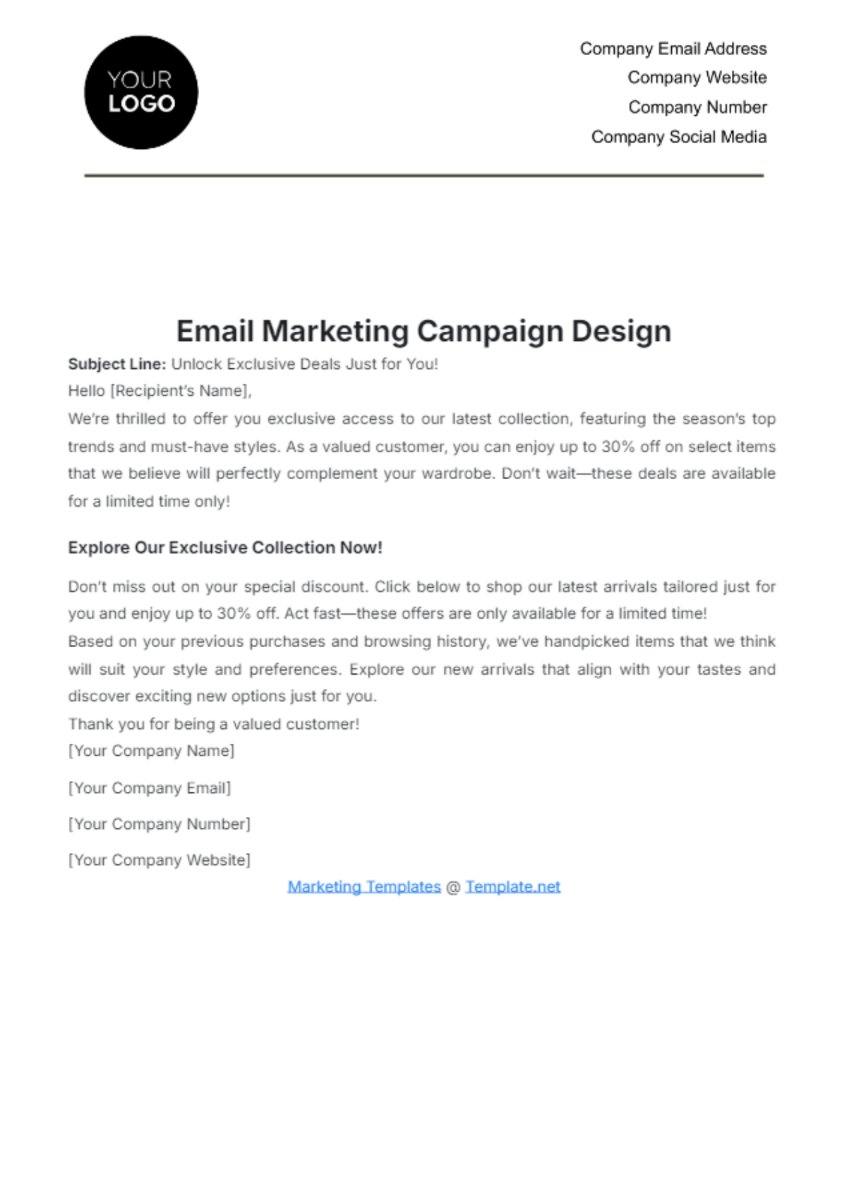 Email Marketing Campaign Design Template - Edit Online & Download