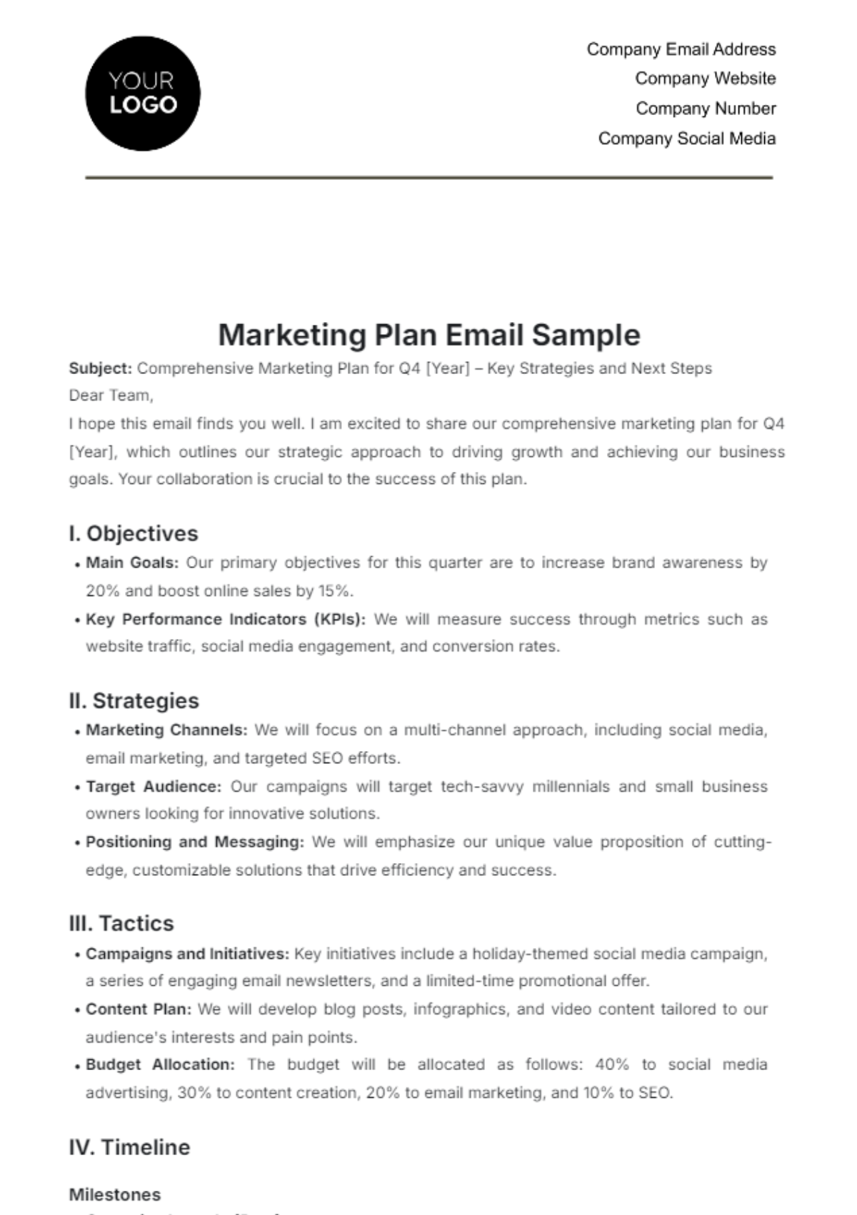 Marketing Plan Email Sample Template - Edit Online & Download