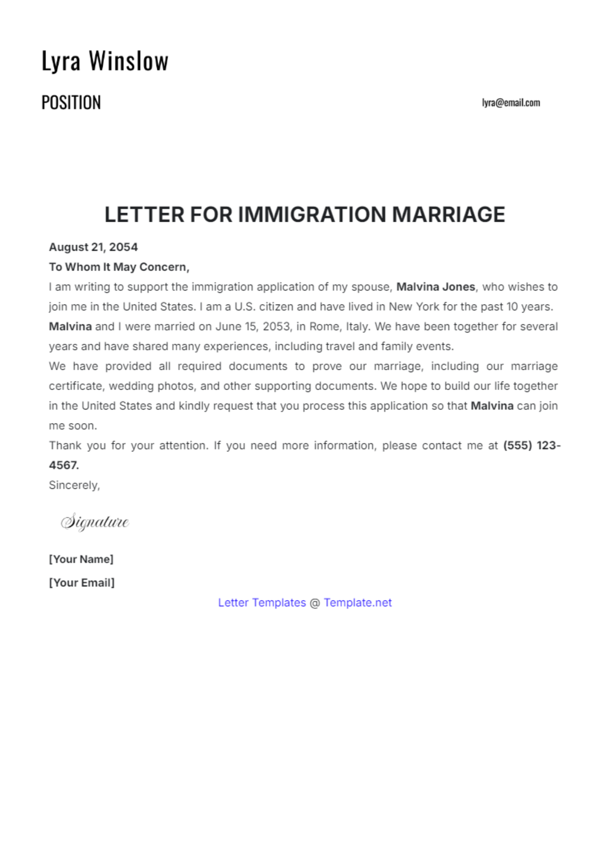 Free Immigration Letter for Marriage Template to Edit Online