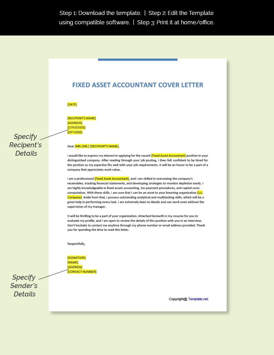 Fixed Asset Accountant Cover Letter