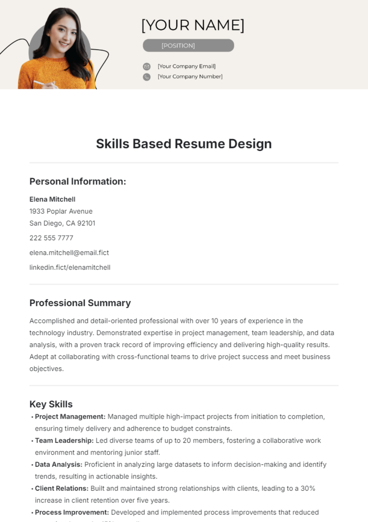 Skills-Based Resume Design Template