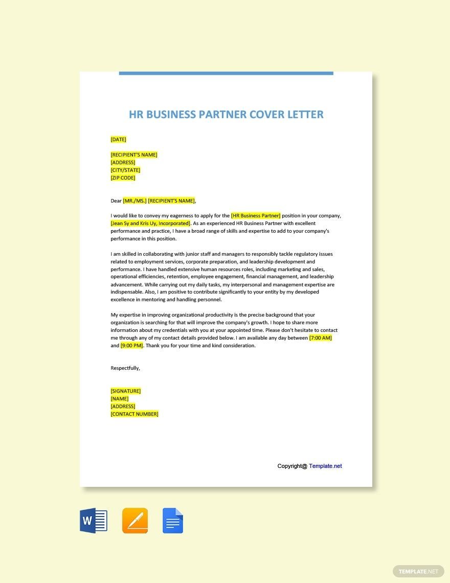 HR Business Partner Cover Letter