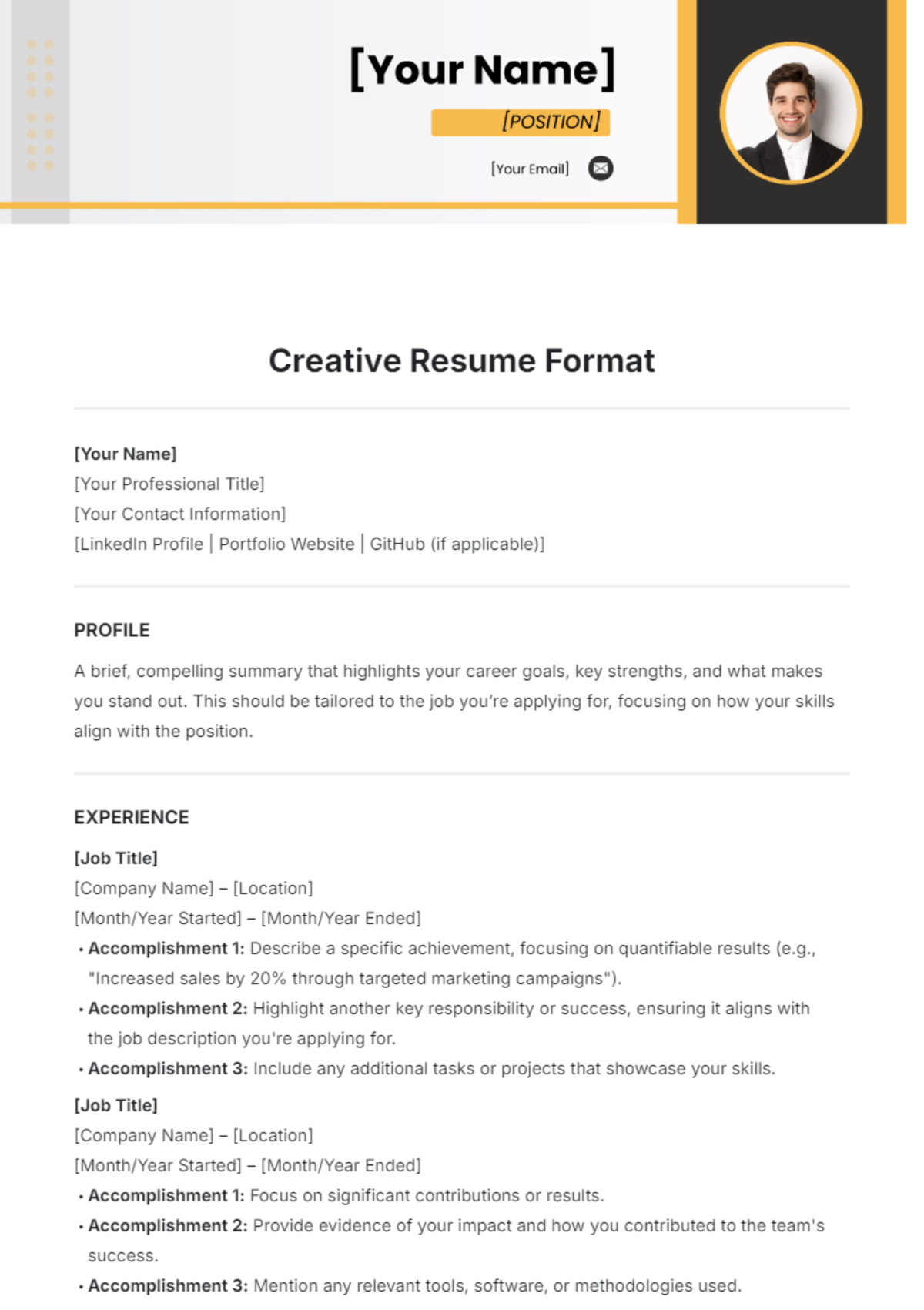 Creative Resume Format Template