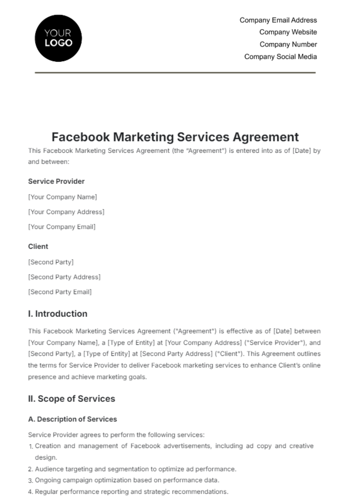 Facebook Marketing Services Agreement Template - Edit Online & Download