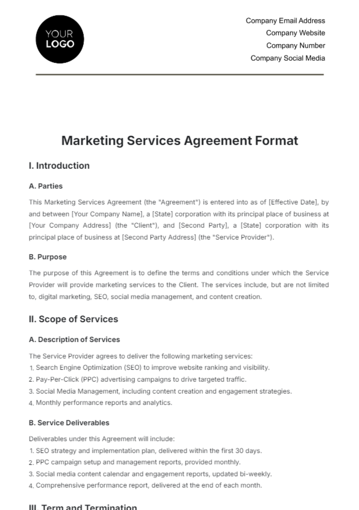 Marketing Services Agreement Format Template - Edit Online & Download