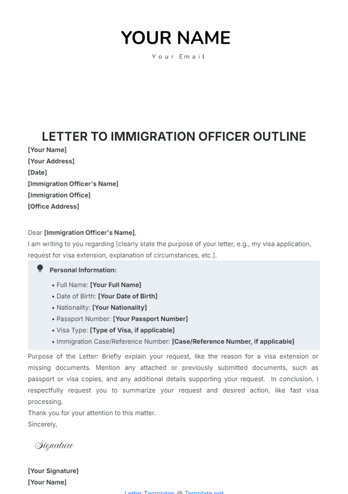 Letter to Immigration Officer Outline Template - Edit Online & Download