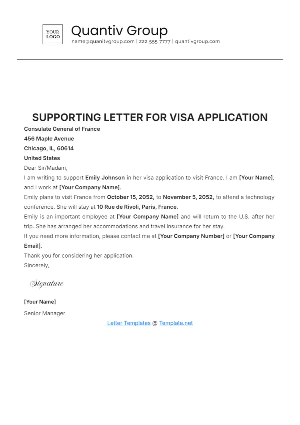 Free Supporting Letter for Visa Application Template to Edit Online