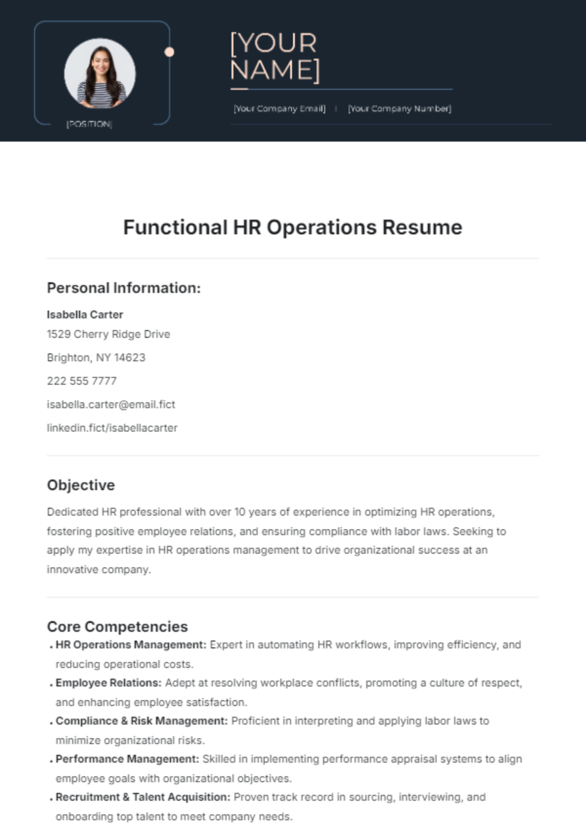 Functional HR Operations Resume Template - Edit Online & Download